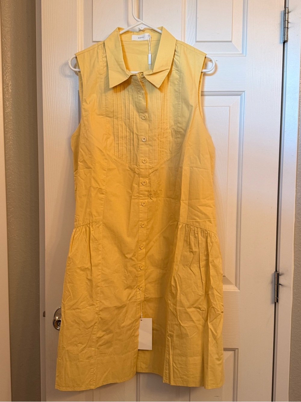 Sleeveless Yellow Button-Front Shirt Dress